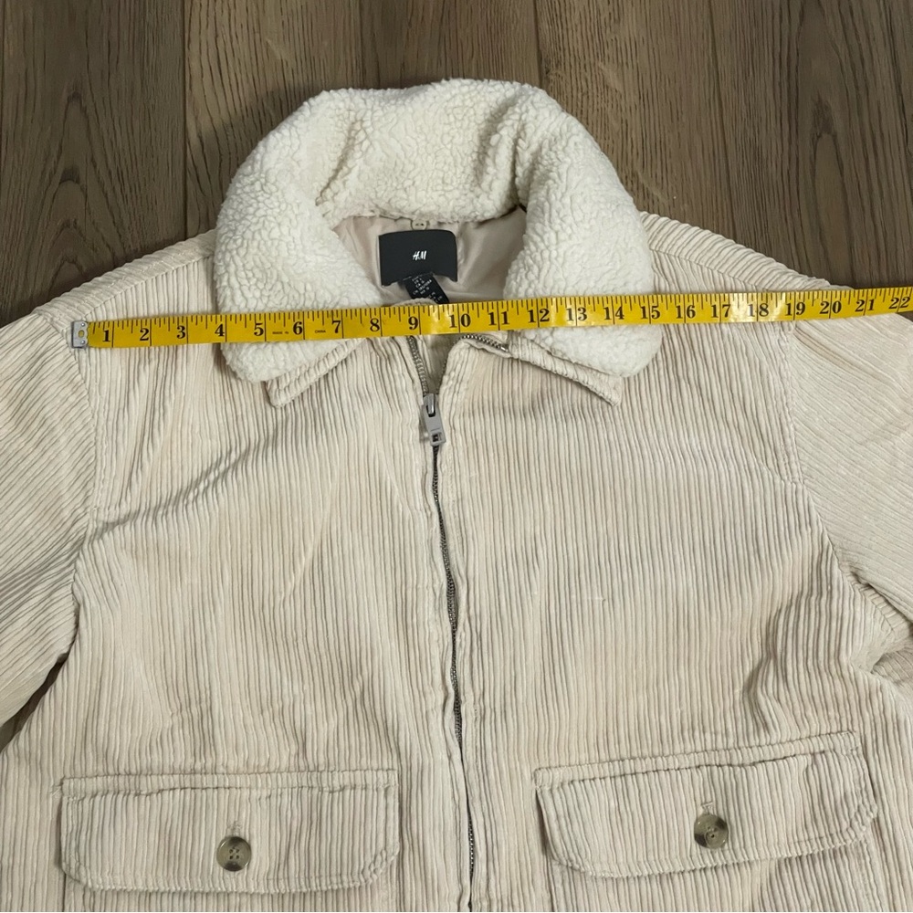 H&M Corduroy Cream Puff Bomber Jacket Removable Collar - Picture 10 of 11